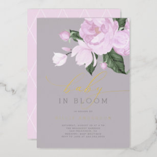 Gold Lavender Grey Floral Baby in Bloom Shower