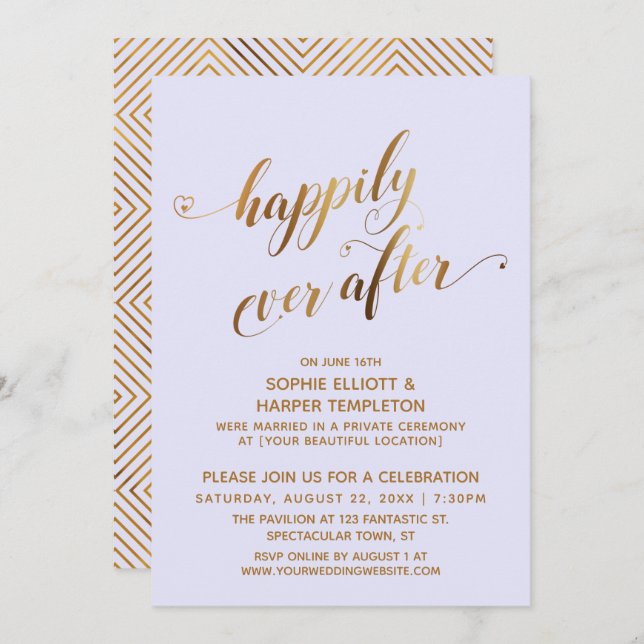 Gold & Lavender Happily Ever After Post Wedding Invitation (Front/Back)