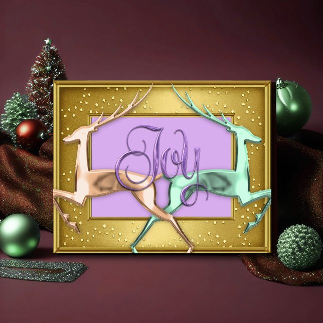 Gold Lavender Peach Mint Deer Joy Holiday Card (Creator Uploaded)