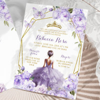 Gold Lavender Purple Floral Butterfly Quinceañera