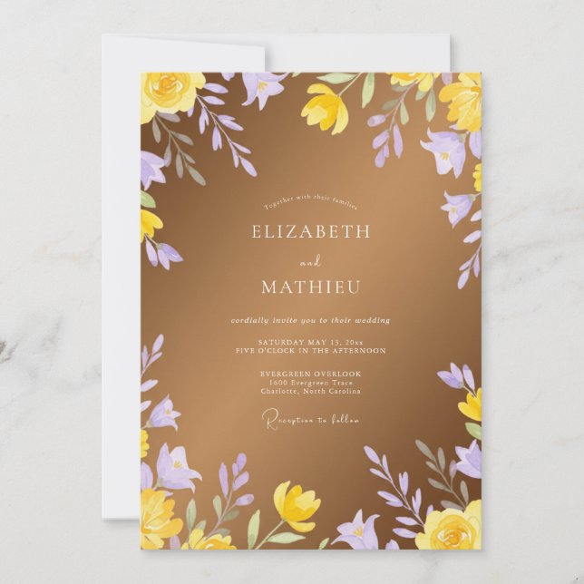 Gold Lavender Watercolor Wedding Invitation (Front)