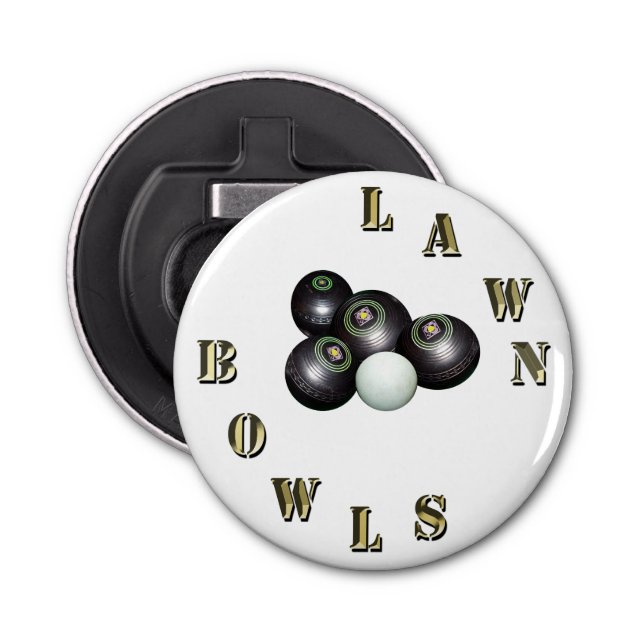 Gold Lawn Bowls Name With Bowls, Bottle Opener (Front)