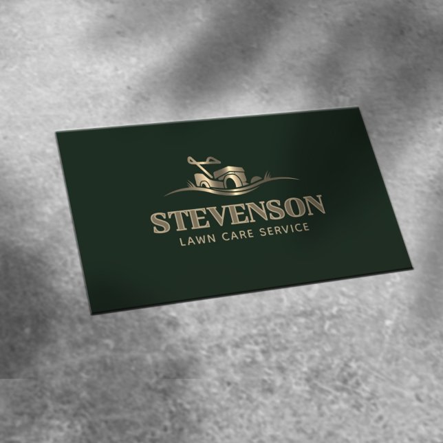 Gold lawn mower logo mowing business card (Creator Uploaded)