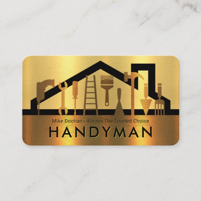 Gold Layered Handyman Tools Silhouette Business Card (Front)