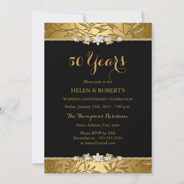 Gold Leaf 50th Wedding Anniversary Invite (Front)