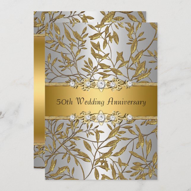 Gold Leaf 50th Wedding Anniversary Invite (Front/Back)