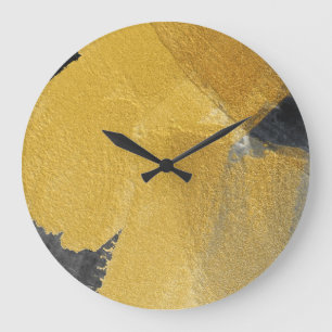 Gold leaf, abstract black design large clock