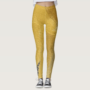 Gold leaf, abstract black design leggings