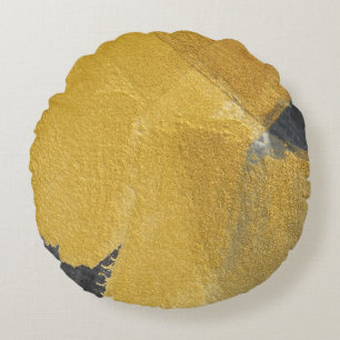 Gold leaf, abstract black design round cushion