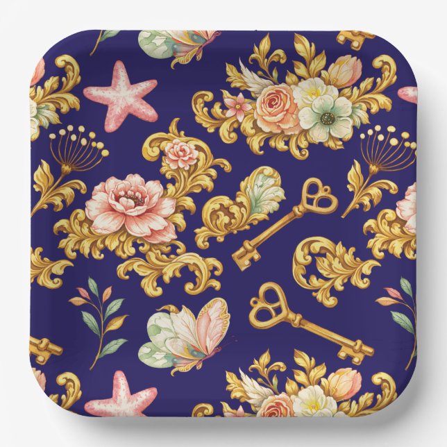 Gold Leaf Acanthus Paper Plate (Front)
