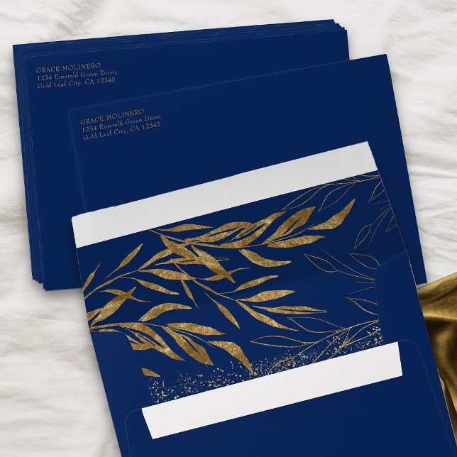 Gold Leaf and Confetti Royal Blue Invitation Envelope (Royal Blue Envelope from my Gold Leaf Quinceanera Collection)