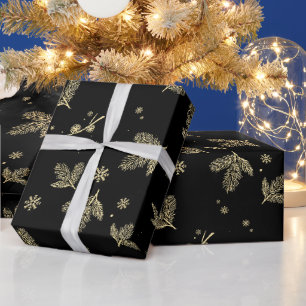 Gold leaf and snowflake Christmas pattern Wrapping Paper