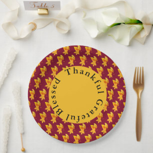 Gold Leaf Autumn Foliage Holiday Celebration Paper Plate