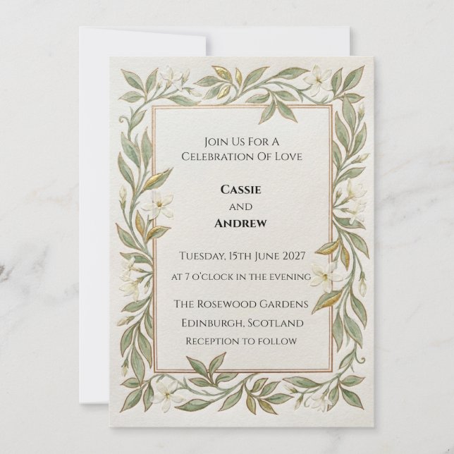 Gold Leaf Botanical Frame Wedding Invite (Front)