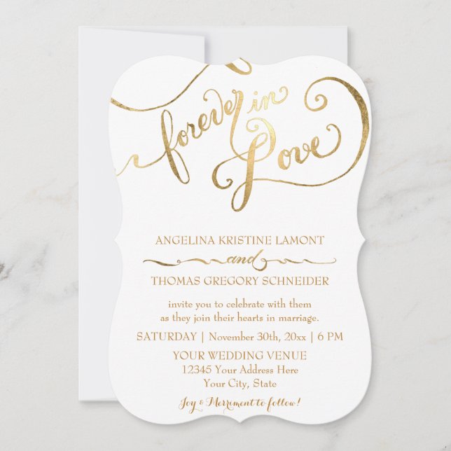 Gold Leaf Calligraphy Script Forever in Love Invitation (Front)