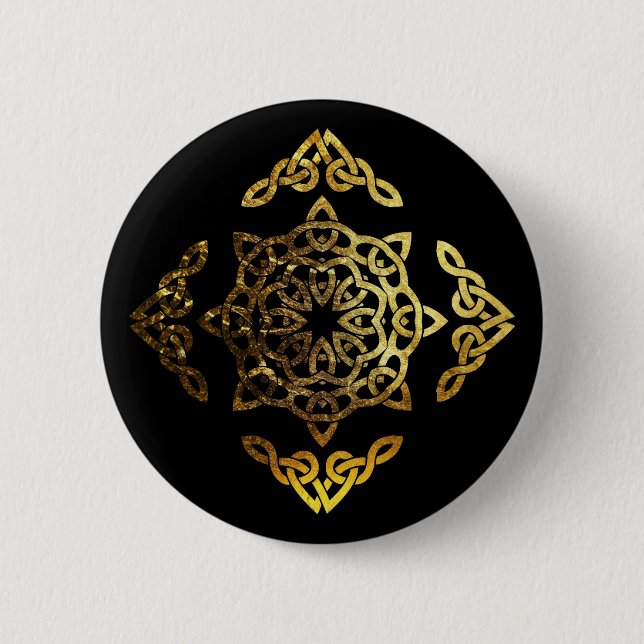 Gold Leaf Celtic Knot 6 Cm Round Badge (Front)