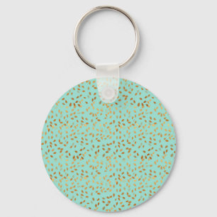 Gold Leaf Confetti pattern on Mint Key Ring