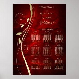 Gold Leaf Deep Red Wedding Seating Chart