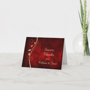 Gold Leaf Deep Red Wedding Thank You Card