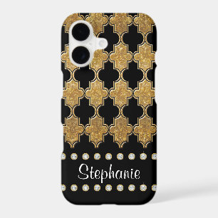 Gold Leaf Diamond Jewel Quatrefoil Trellis Pattern