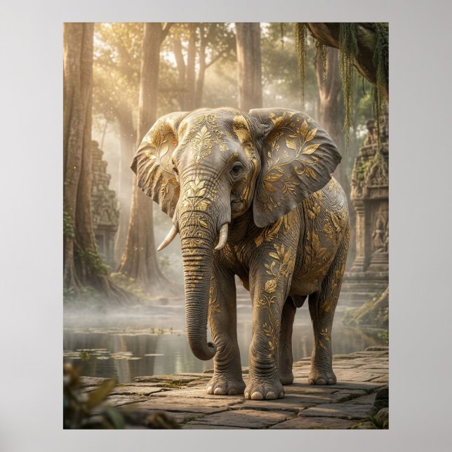 Gold Leaf Elephant Grove Poster (Front)