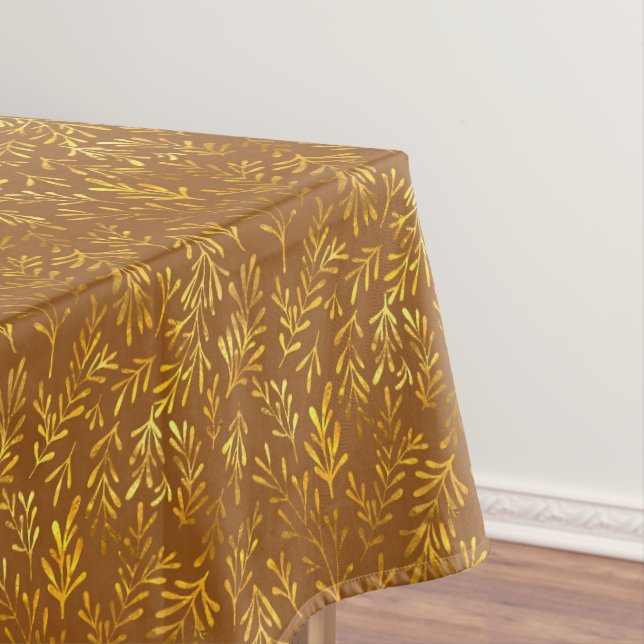 Gold Leaf Fall Autumn Pattern Tablecloth (In Situ)