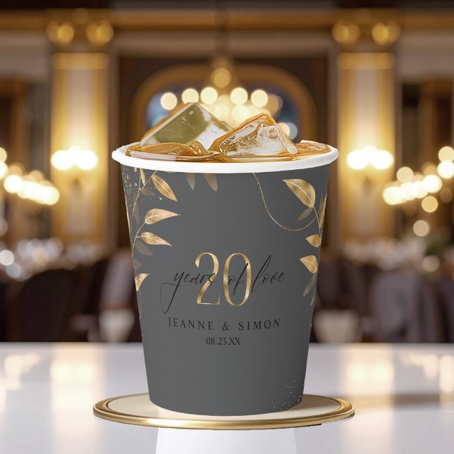 Gold Leaf Floral 20th Anniversary ID1169 Paper Cups (Creator Uploaded)