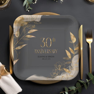 Gold Leaf Floral 30th Anniversary ID1169 Paper Plate