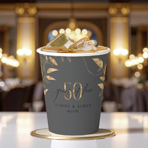 Gold Leaf Floral 50th Anniversary ID1169 Paper Cups