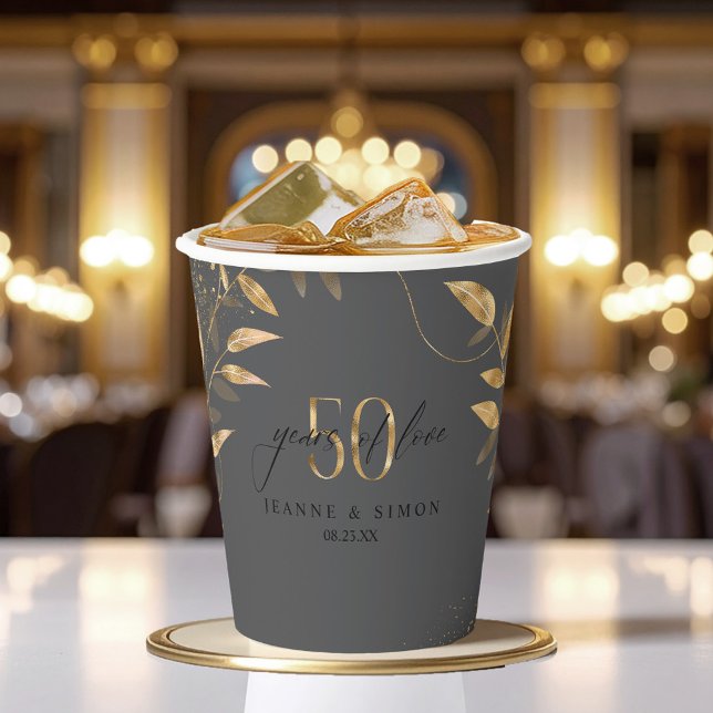 Gold Leaf Floral 50th Anniversary ID1169 Paper Cups (Creator Uploaded)