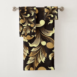 Gold Leaf Floral Bath Towel Set