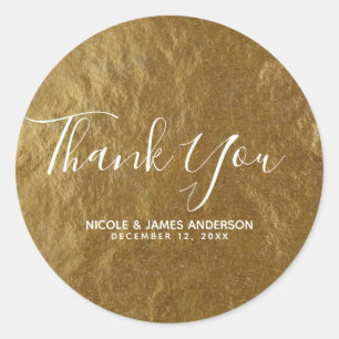 Gold Leaf Foil Look Modern Elegant Wedding Favour Classic Round Sticker