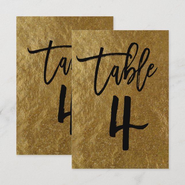 Gold Leaf Foil Modern Script Table Number 4 (Front/Back)