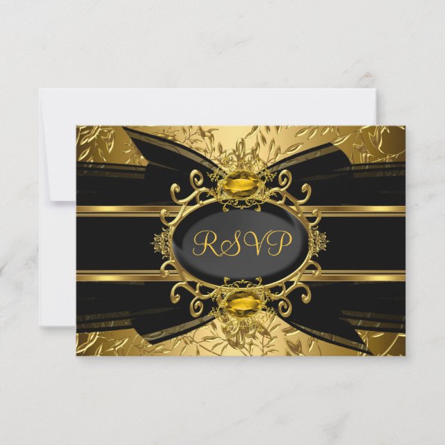 Gold Leaf & Gem 50th Anniversary RSVP (Front)
