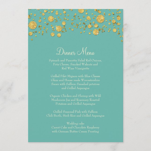 Gold Leaf Glitter Confetti Dot Elegant Dinner Menu (Front)