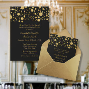 Gold Leaf Glitter Confetti Dots Couples Shower Invitation