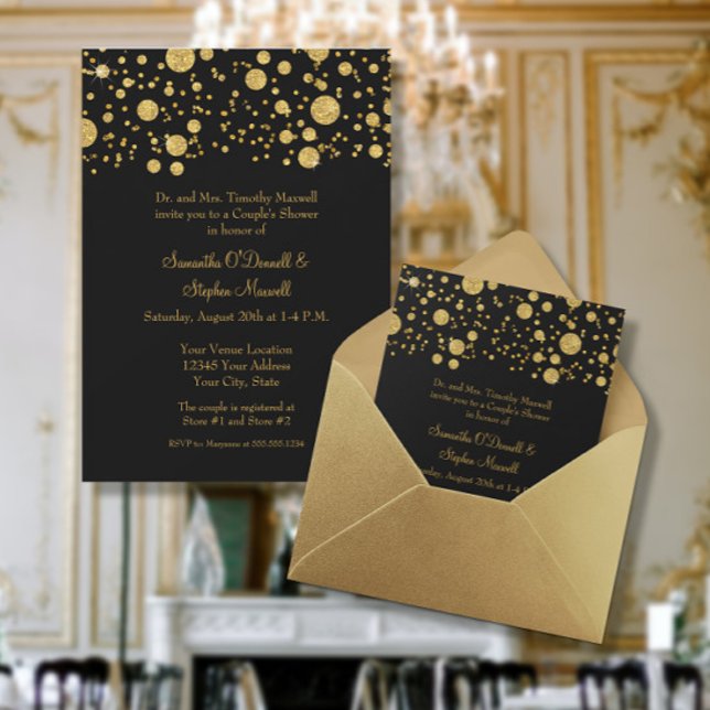 Gold Leaf Glitter Confetti Dots Couples Shower Invitation (Creator Uploaded)