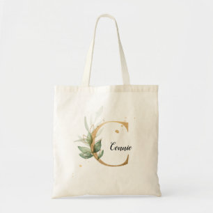 Gold Leaf Greenery Elegant Foliage Personalise "C" Tote Bag