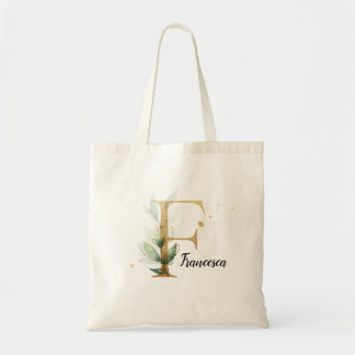 Gold Leaf Greenery Elegant Foliage Personalise "F" Tote Bag