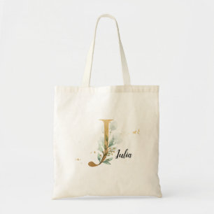 Gold Leaf Greenery Elegant Foliage Personalise "J" Tote Bag