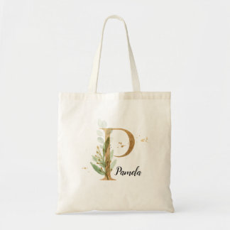 Gold Leaf Greenery Elegant Foliage Personalise "P" Tote Bag