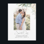 Gold Leaf Greenery Save the Date Photo Announcement Postcard<br><div class="desc">Greenery save the date photo postcards</div>