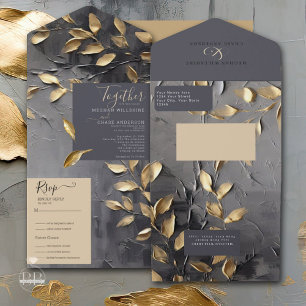 Gold Leaf Impasto Noir  All In One Invitation