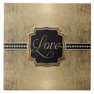 Gold Leaf Look Fleur de Lis Faux Vintage Jewel Tile