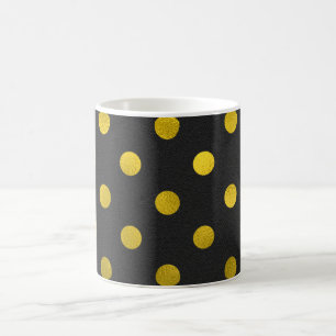 Gold Leaf Metallic Faux Foil Large Polka Dot Black Coffee Mug