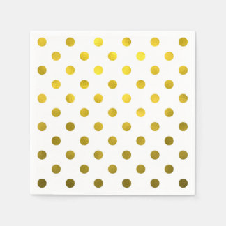 Gold Leaf Metallic Faux Foil Large Polka Dot White Napkin