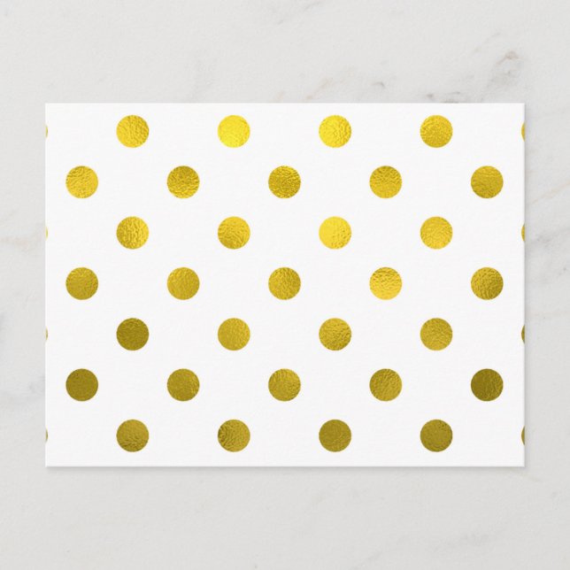 Gold Leaf Metallic Faux Foil Large Polka Dot White Postcard (Front)
