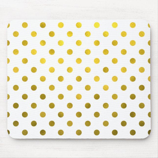 Gold Leaf Metallic Faux Foil Small Polka Dot White Mouse Pad (Front)