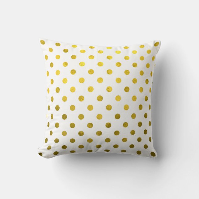 Gold Leaf Metallic Polka Dot on White Dots Pattern Cushion (Front)