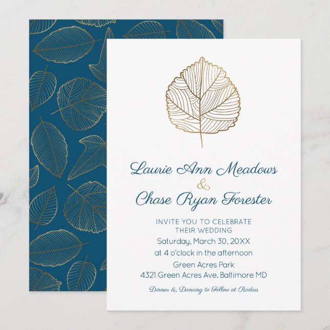 Gold Leaf Minimal Fall Wedding Invitation (Front/Back)